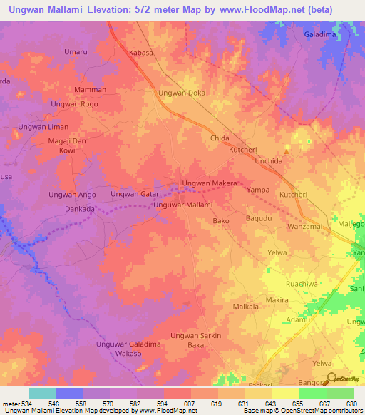 Ungwan Mallami,Nigeria Elevation Map