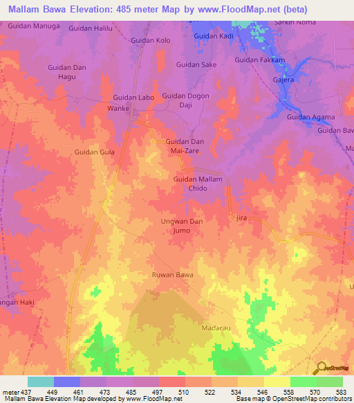 Mallam Bawa,Nigeria Elevation Map