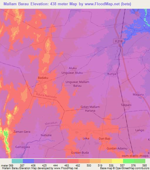 Mallam Barau,Nigeria Elevation Map
