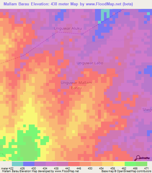 Mallam Barau,Nigeria Elevation Map