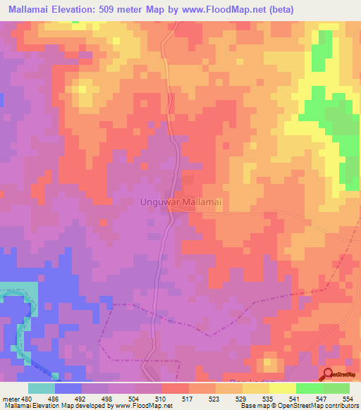 Mallamai,Nigeria Elevation Map