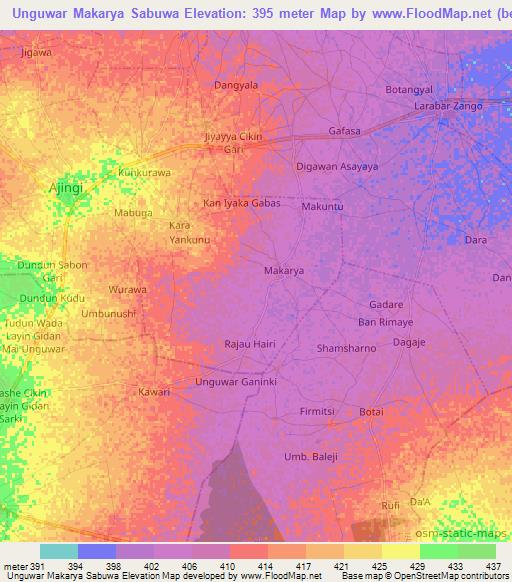 Unguwar Makarya Sabuwa,Nigeria Elevation Map