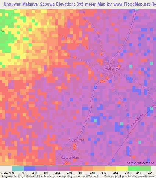 Unguwar Makarya Sabuwa,Nigeria Elevation Map
