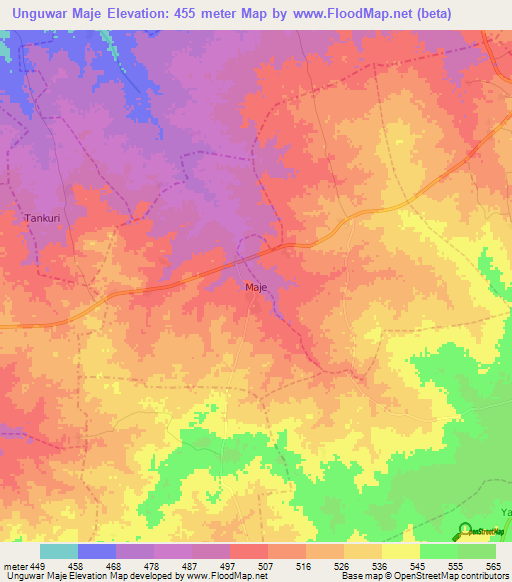 Unguwar Maje,Nigeria Elevation Map