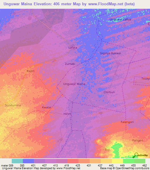 Unguwar Maina,Nigeria Elevation Map