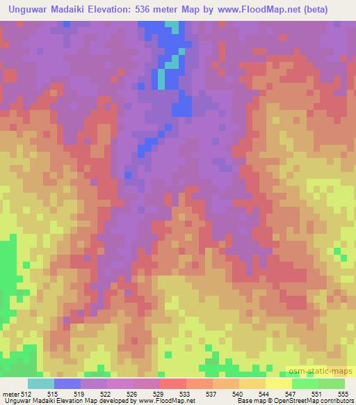 Unguwar Madaiki,Nigeria Elevation Map