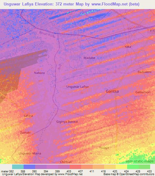 Unguwar Lafiya,Nigeria Elevation Map