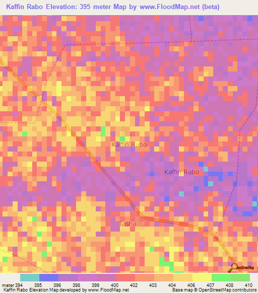 Kaffin Rabo,Nigeria Elevation Map