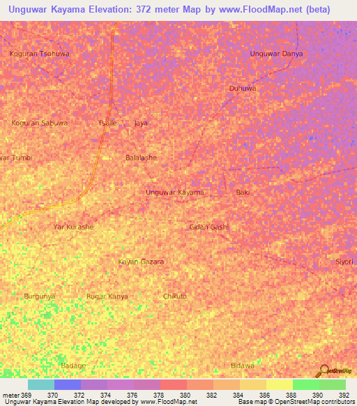 Unguwar Kayama,Nigeria Elevation Map