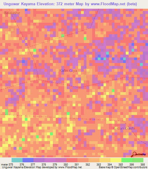 Unguwar Kayama,Nigeria Elevation Map