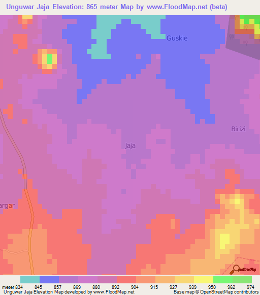 Unguwar Jaja,Nigeria Elevation Map