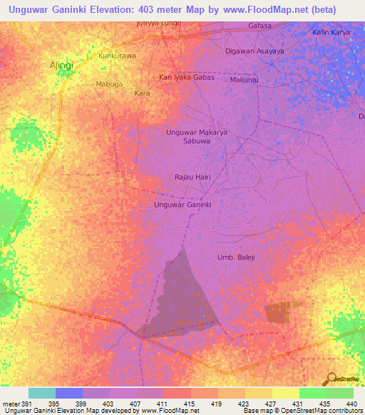 Unguwar Ganinki,Nigeria Elevation Map