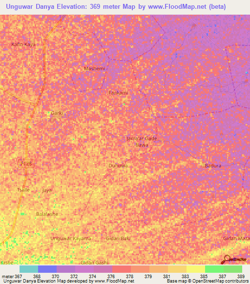 Unguwar Danya,Nigeria Elevation Map