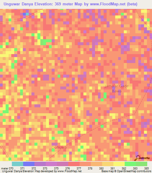 Unguwar Danya,Nigeria Elevation Map