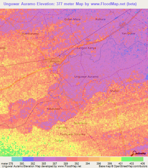 Unguwar Auramo,Nigeria Elevation Map