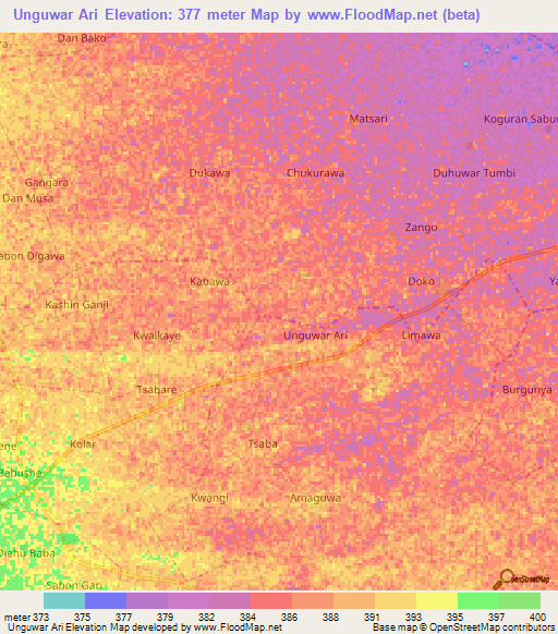 Unguwar Ari,Nigeria Elevation Map