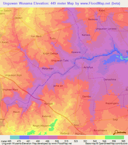 Unguwan Wusama,Nigeria Elevation Map