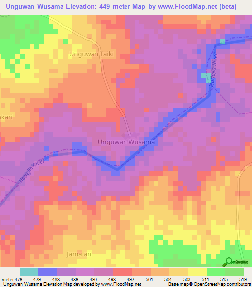 Unguwan Wusama,Nigeria Elevation Map