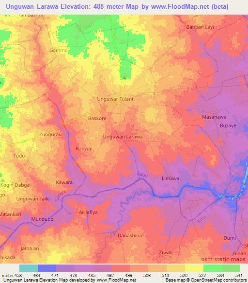 Unguwan Larawa,Nigeria Elevation Map