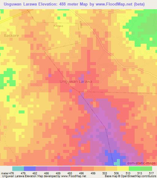 Unguwan Larawa,Nigeria Elevation Map
