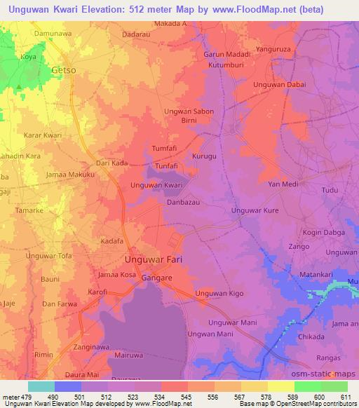 Unguwan Kwari,Nigeria Elevation Map