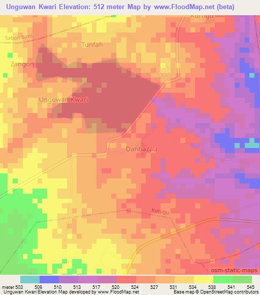 Unguwan Kwari,Nigeria Elevation Map