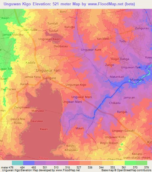 Unguwan Kigo,Nigeria Elevation Map