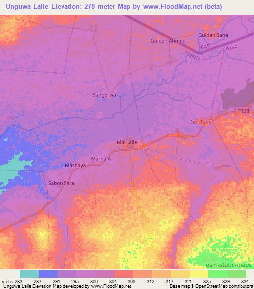 Unguwa Lalle,Nigeria Elevation Map