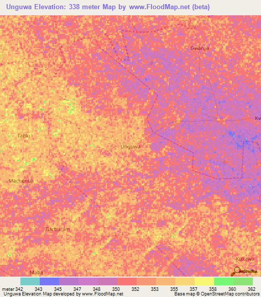 Unguwa,Nigeria Elevation Map