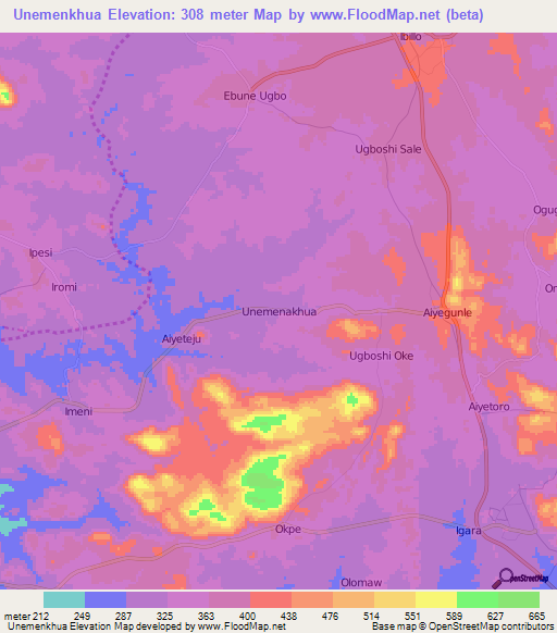 Unemenkhua,Nigeria Elevation Map