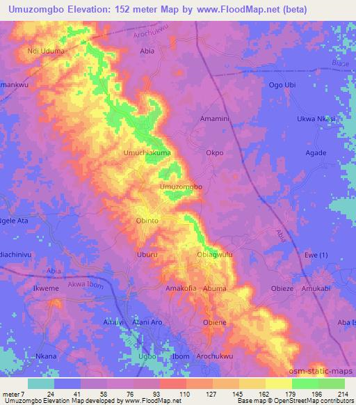 Umuzomgbo,Nigeria Elevation Map