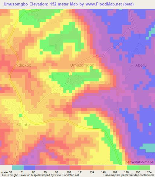 Umuzomgbo,Nigeria Elevation Map