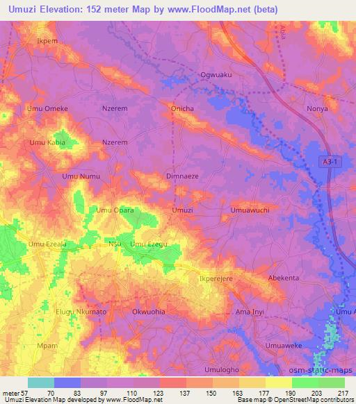 Umuzi,Nigeria Elevation Map