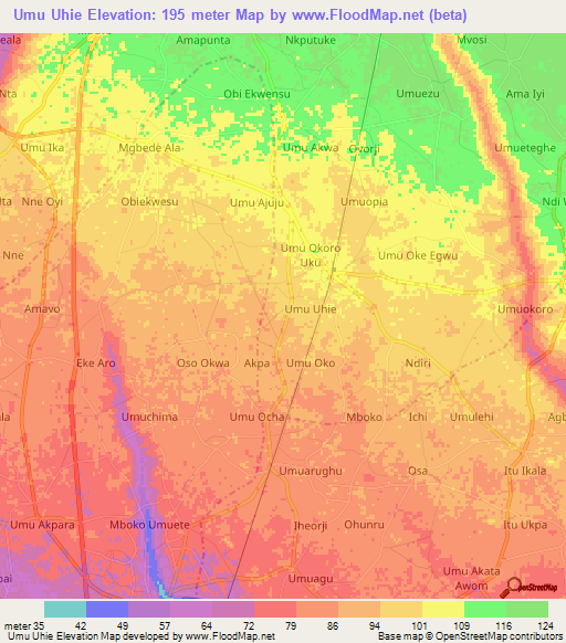 Umu Uhie,Nigeria Elevation Map