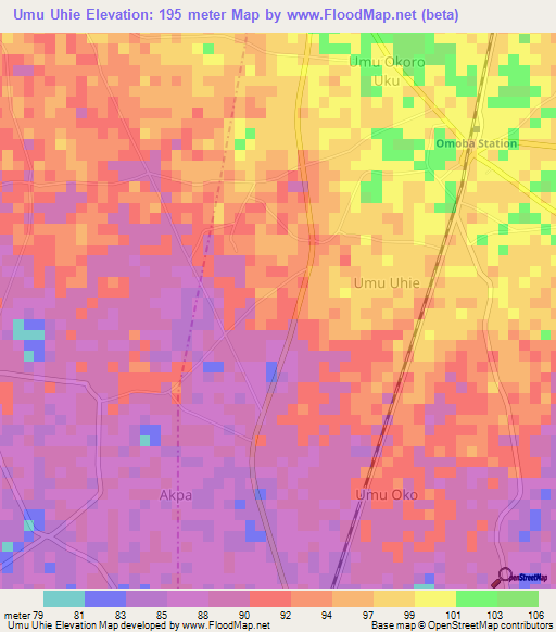 Umu Uhie,Nigeria Elevation Map