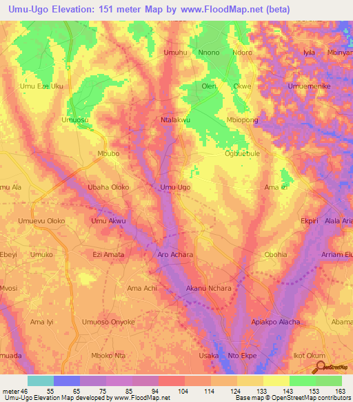 Umu-Ugo,Nigeria Elevation Map