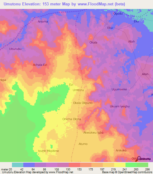 Umutonu,Nigeria Elevation Map