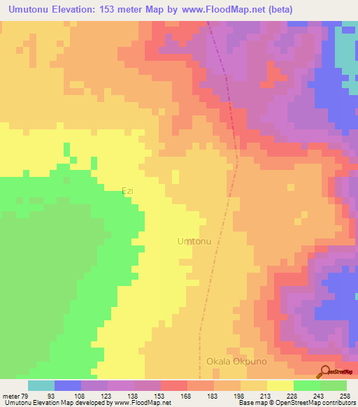 Umutonu,Nigeria Elevation Map