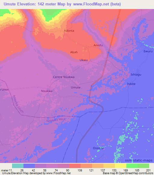 Umute,Nigeria Elevation Map