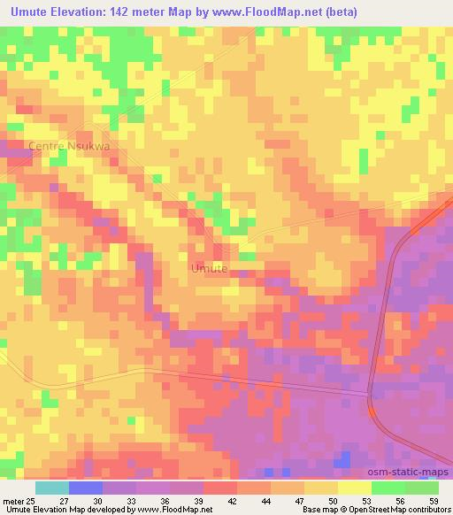 Umute,Nigeria Elevation Map