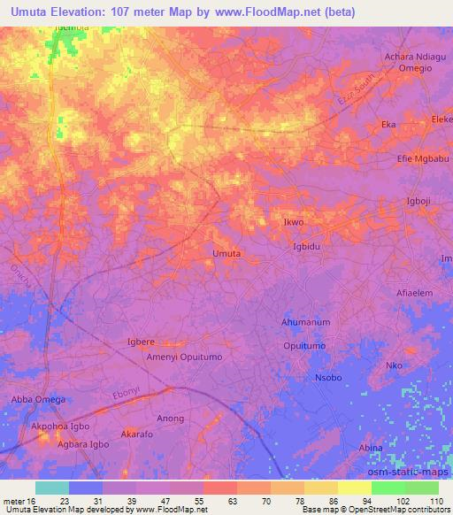 Umuta,Nigeria Elevation Map
