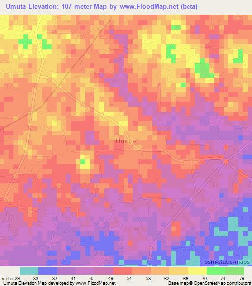 Umuta,Nigeria Elevation Map