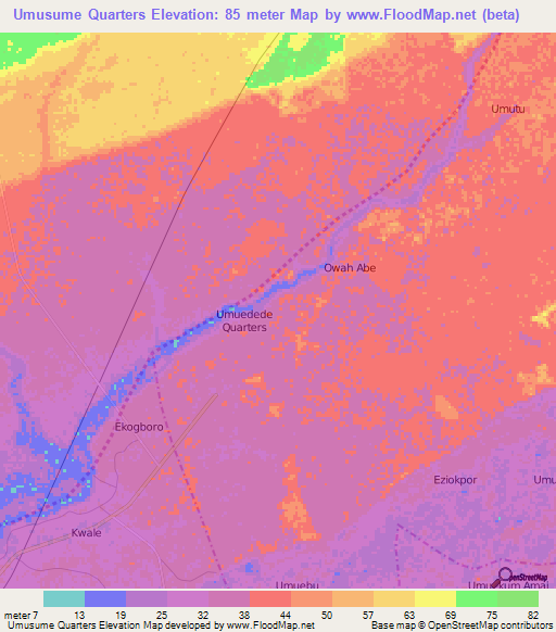 Umusume Quarters,Nigeria Elevation Map