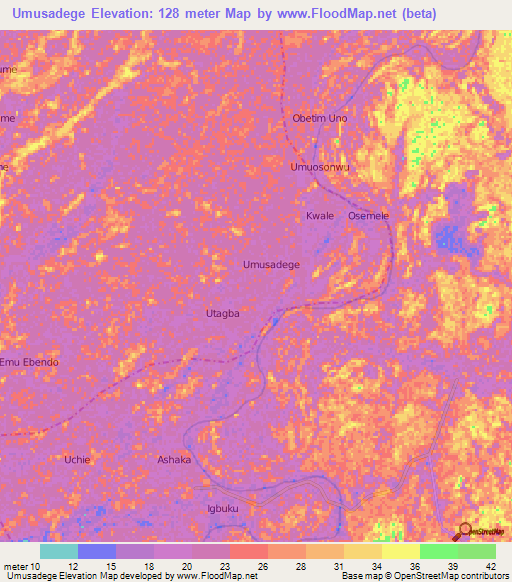 Umusadege,Nigeria Elevation Map