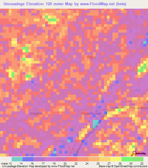 Umusadege,Nigeria Elevation Map