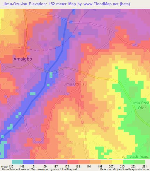 Umu-Ozu-Isu,Nigeria Elevation Map