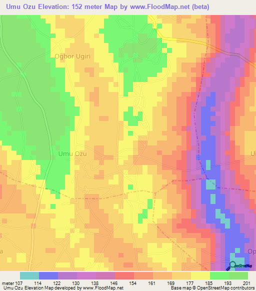 Umu Ozu,Nigeria Elevation Map