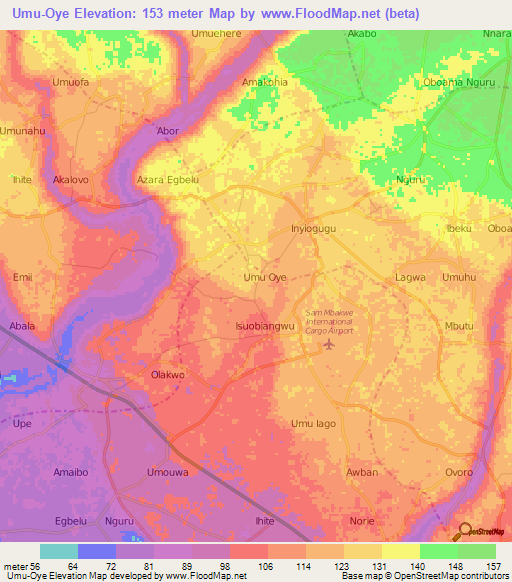 Umu-Oye,Nigeria Elevation Map