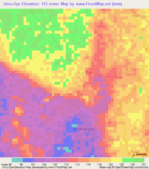 Umu-Oye,Nigeria Elevation Map