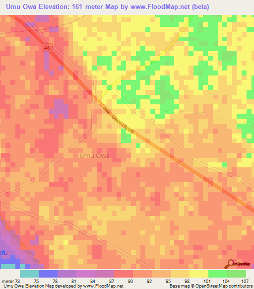 Umu Owa,Nigeria Elevation Map